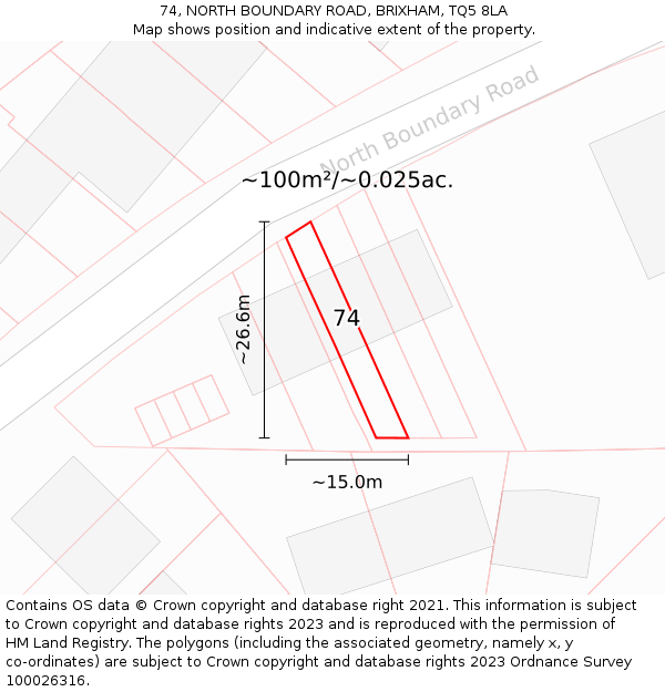 74, NORTH BOUNDARY ROAD, BRIXHAM, TQ5 8LA: Plot and title map