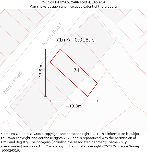 74, NORTH ROAD, CARNFORTH, LA5 9NA: Plot and title map