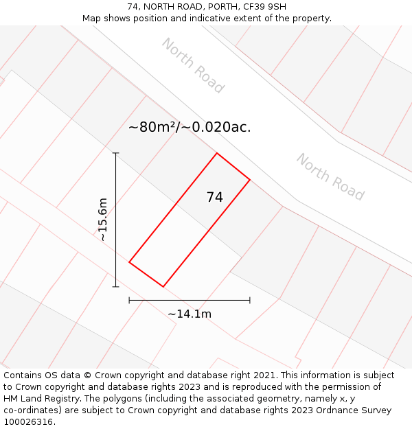 74, NORTH ROAD, PORTH, CF39 9SH: Plot and title map