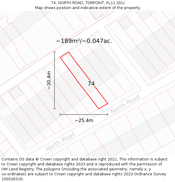 74, NORTH ROAD, TORPOINT, PL11 2DU: Plot and title map