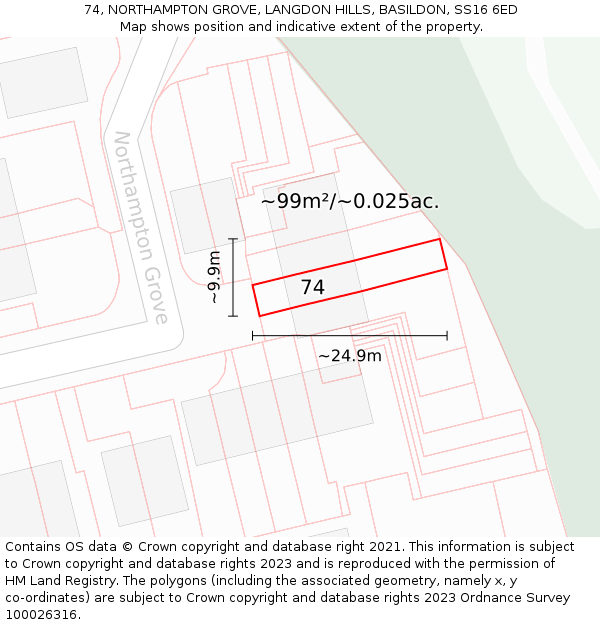 74, NORTHAMPTON GROVE, LANGDON HILLS, BASILDON, SS16 6ED: Plot and title map