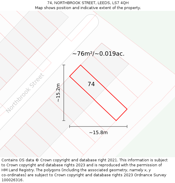 74, NORTHBROOK STREET, LEEDS, LS7 4QH: Plot and title map