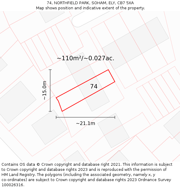 74, NORTHFIELD PARK, SOHAM, ELY, CB7 5XA: Plot and title map