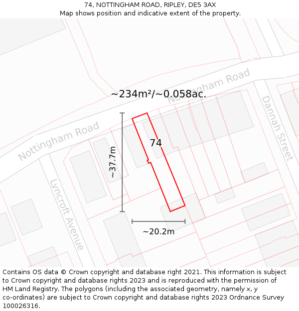 74, NOTTINGHAM ROAD, RIPLEY, DE5 3AX: Plot and title map