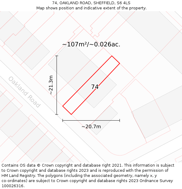 74, OAKLAND ROAD, SHEFFIELD, S6 4LS: Plot and title map