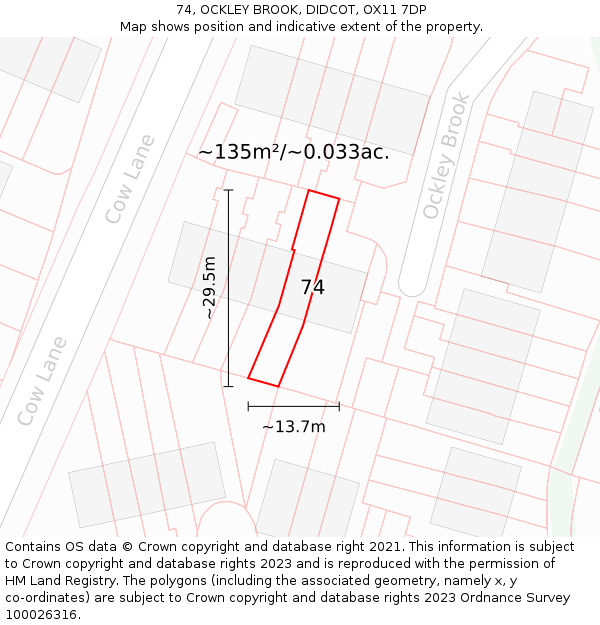 74, OCKLEY BROOK, DIDCOT, OX11 7DP: Plot and title map