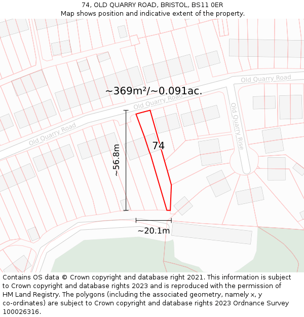 74, OLD QUARRY ROAD, BRISTOL, BS11 0ER: Plot and title map