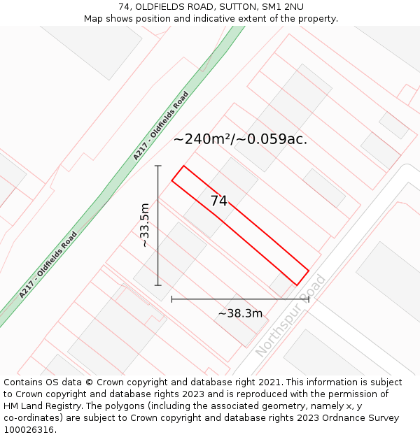 74, OLDFIELDS ROAD, SUTTON, SM1 2NU: Plot and title map
