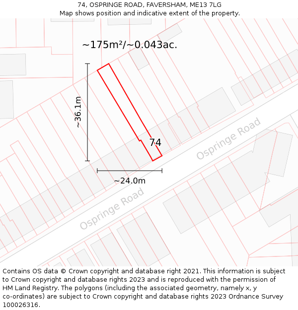 74, OSPRINGE ROAD, FAVERSHAM, ME13 7LG: Plot and title map