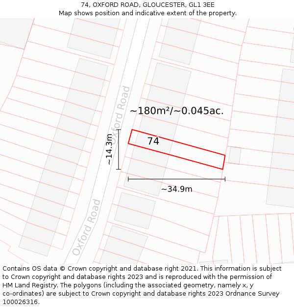 74, OXFORD ROAD, GLOUCESTER, GL1 3EE: Plot and title map