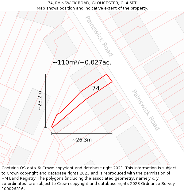 74, PAINSWICK ROAD, GLOUCESTER, GL4 6PT: Plot and title map