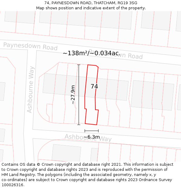 74, PAYNESDOWN ROAD, THATCHAM, RG19 3SG: Plot and title map