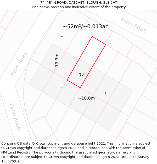 74, PENN ROAD, DATCHET, SLOUGH, SL3 9HT: Plot and title map