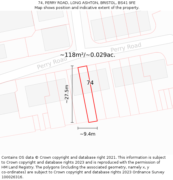 74, PERRY ROAD, LONG ASHTON, BRISTOL, BS41 9FE: Plot and title map