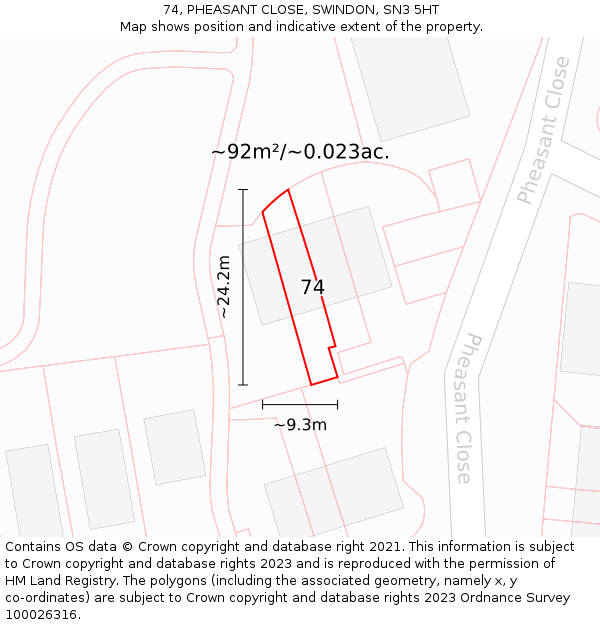 74, PHEASANT CLOSE, SWINDON, SN3 5HT: Plot and title map