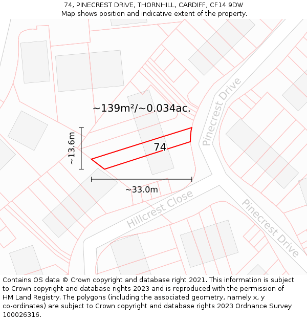 74, PINECREST DRIVE, THORNHILL, CARDIFF, CF14 9DW: Plot and title map