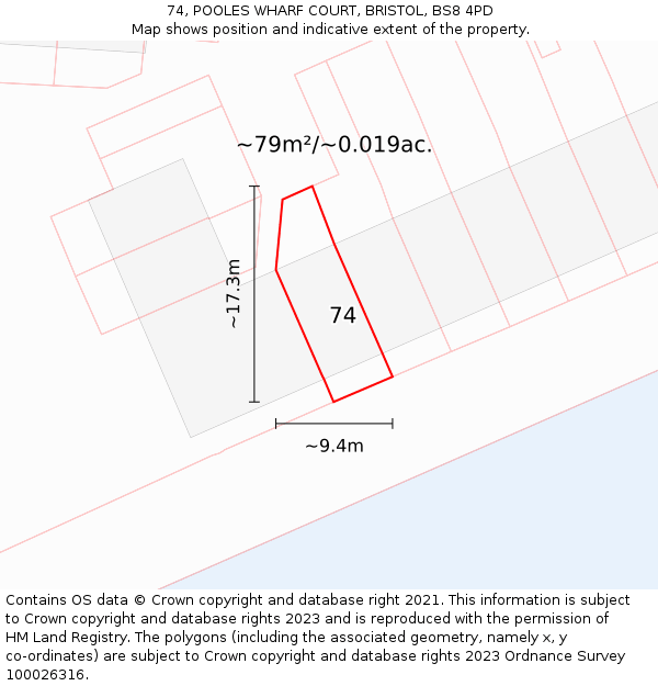 74, POOLES WHARF COURT, BRISTOL, BS8 4PD: Plot and title map