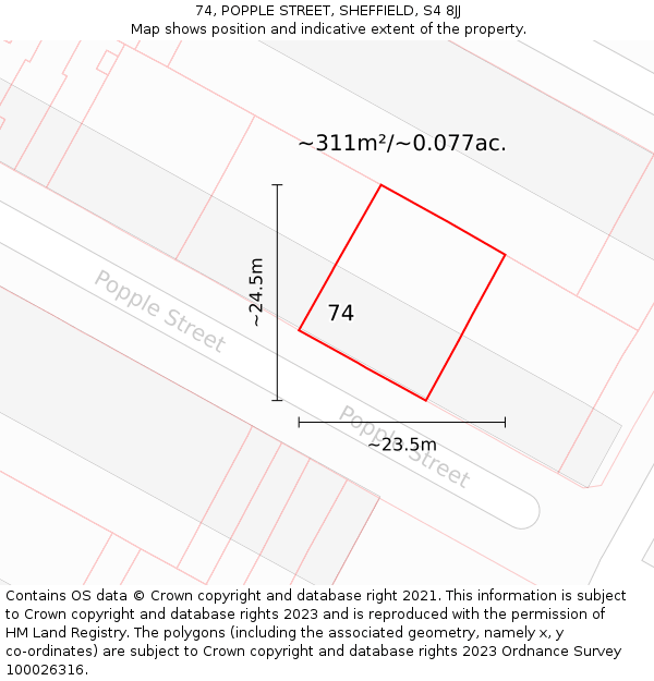74, POPPLE STREET, SHEFFIELD, S4 8JJ: Plot and title map