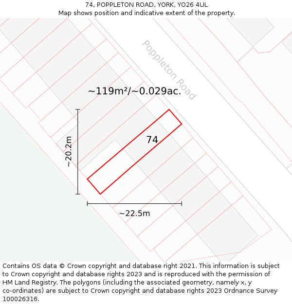 74, POPPLETON ROAD, YORK, YO26 4UL: Plot and title map