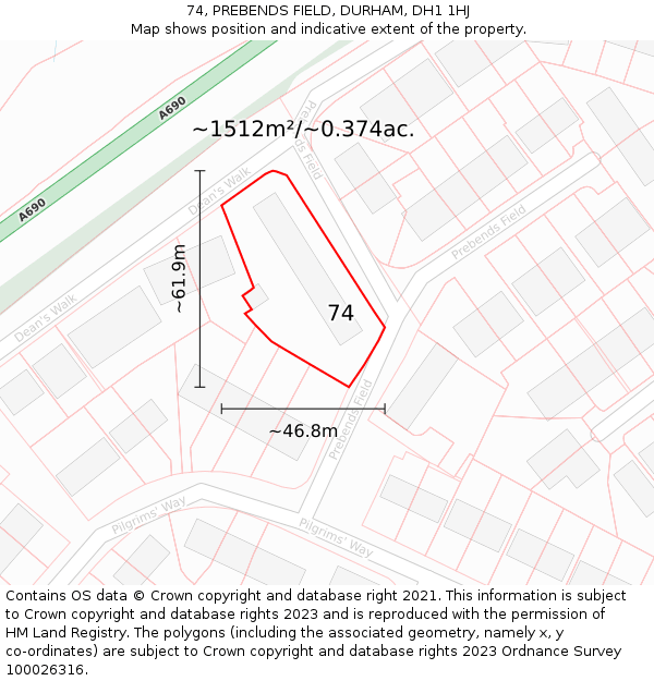 74, PREBENDS FIELD, DURHAM, DH1 1HJ: Plot and title map
