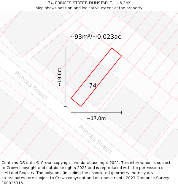 74, PRINCES STREET, DUNSTABLE, LU6 3AX: Plot and title map