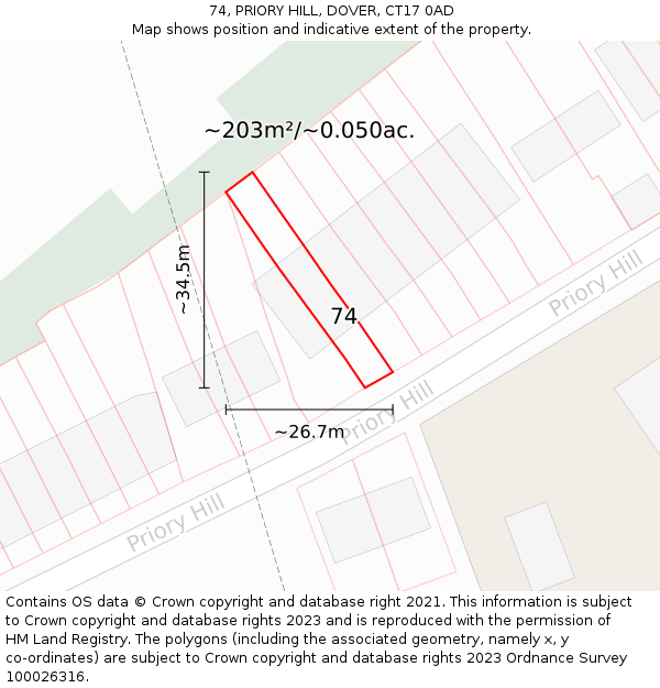 74, PRIORY HILL, DOVER, CT17 0AD: Plot and title map