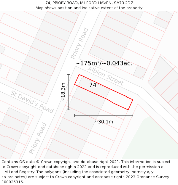 74, PRIORY ROAD, MILFORD HAVEN, SA73 2DZ: Plot and title map