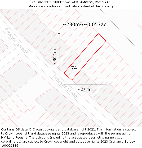 74, PROSSER STREET, WOLVERHAMPTON, WV10 9AR: Plot and title map