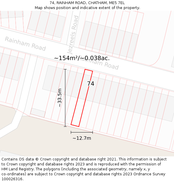 74, RAINHAM ROAD, CHATHAM, ME5 7EL: Plot and title map