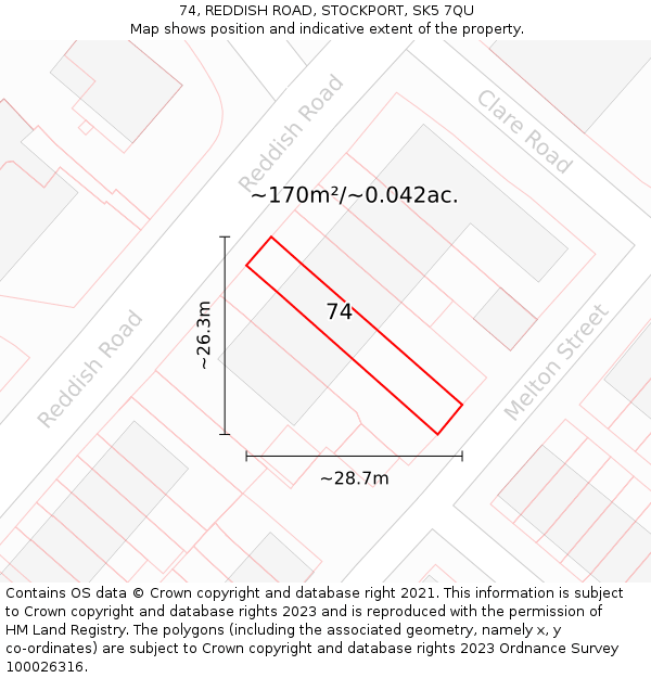 74, REDDISH ROAD, STOCKPORT, SK5 7QU: Plot and title map