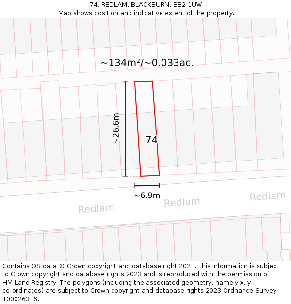 74, REDLAM, BLACKBURN, BB2 1UW: Plot and title map