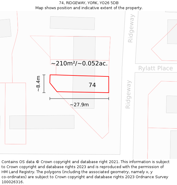 74, RIDGEWAY, YORK, YO26 5DB: Plot and title map