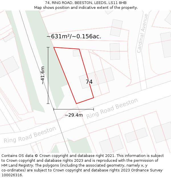 74, RING ROAD, BEESTON, LEEDS, LS11 8HB: Plot and title map