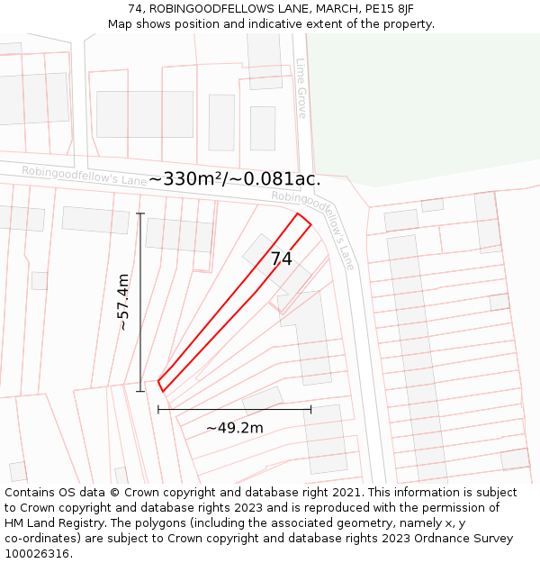 74, ROBINGOODFELLOWS LANE, MARCH, PE15 8JF: Plot and title map