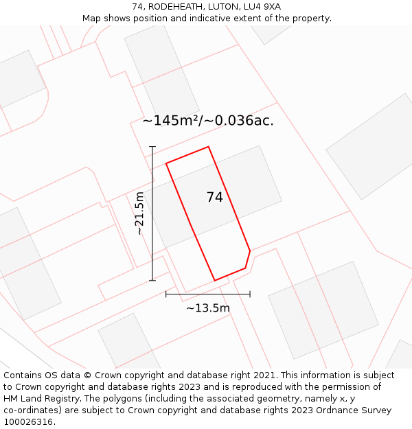 74, RODEHEATH, LUTON, LU4 9XA: Plot and title map