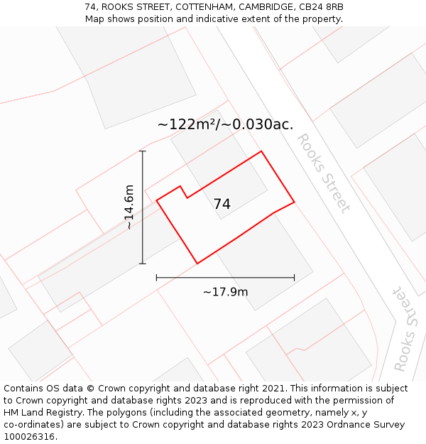 74, ROOKS STREET, COTTENHAM, CAMBRIDGE, CB24 8RB: Plot and title map
