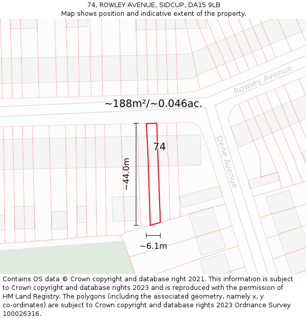 74, ROWLEY AVENUE, SIDCUP, DA15 9LB: Plot and title map