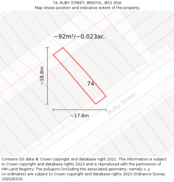 74, RUBY STREET, BRISTOL, BS3 3DW: Plot and title map