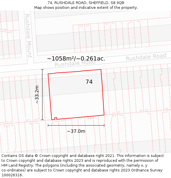 74, RUSHDALE ROAD, SHEFFIELD, S8 9QB: Plot and title map