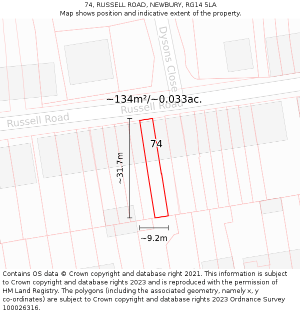 74, RUSSELL ROAD, NEWBURY, RG14 5LA: Plot and title map