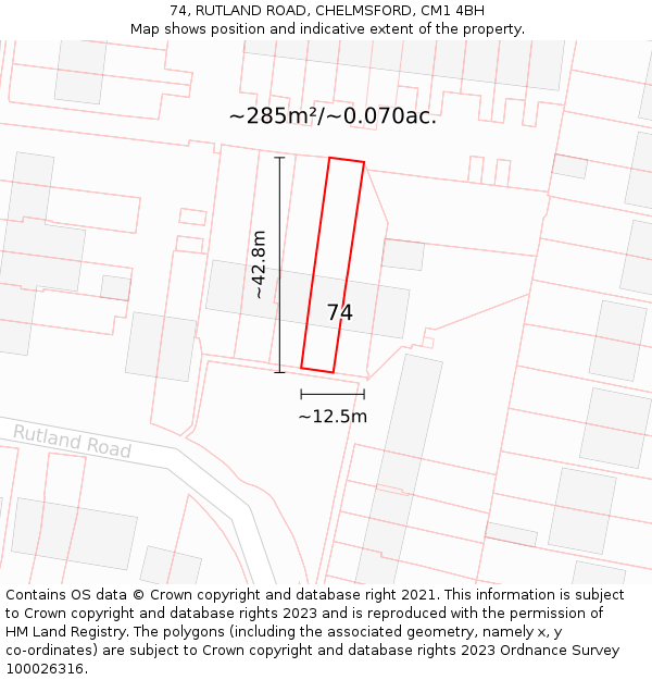 74, RUTLAND ROAD, CHELMSFORD, CM1 4BH: Plot and title map