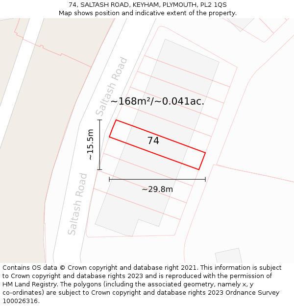 74, SALTASH ROAD, KEYHAM, PLYMOUTH, PL2 1QS: Plot and title map