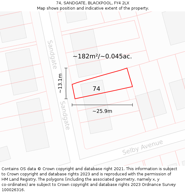 74, SANDGATE, BLACKPOOL, FY4 2LX: Plot and title map