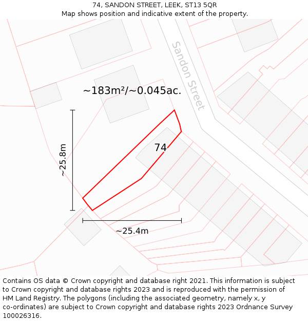 74, SANDON STREET, LEEK, ST13 5QR: Plot and title map