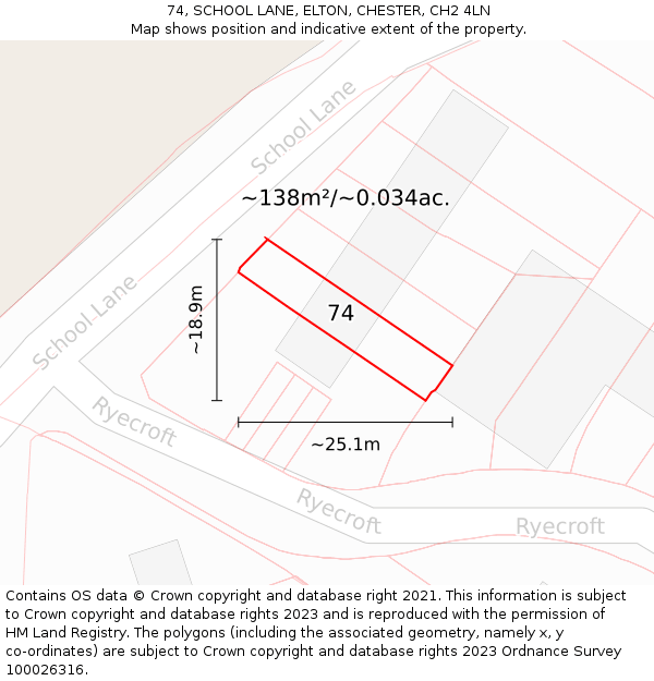 74, SCHOOL LANE, ELTON, CHESTER, CH2 4LN: Plot and title map