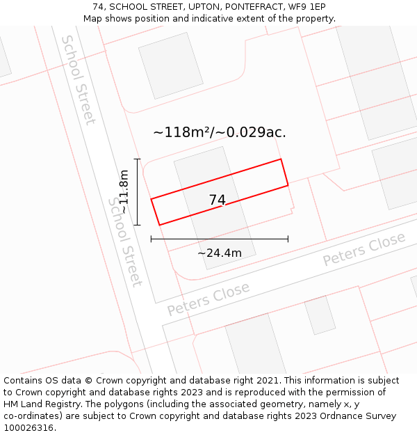 74, SCHOOL STREET, UPTON, PONTEFRACT, WF9 1EP: Plot and title map