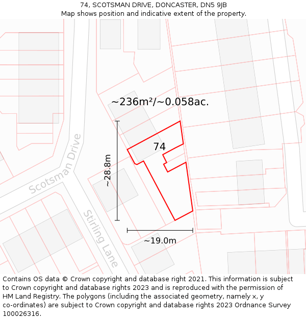 74, SCOTSMAN DRIVE, DONCASTER, DN5 9JB: Plot and title map