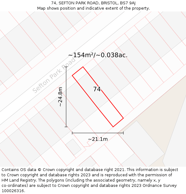 74, SEFTON PARK ROAD, BRISTOL, BS7 9AJ: Plot and title map
