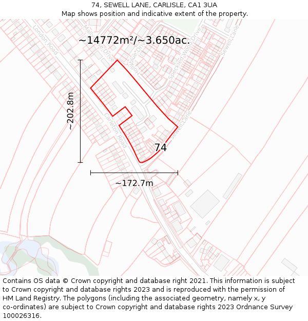 74, SEWELL LANE, CARLISLE, CA1 3UA: Plot and title map