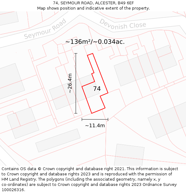 74, SEYMOUR ROAD, ALCESTER, B49 6EF: Plot and title map